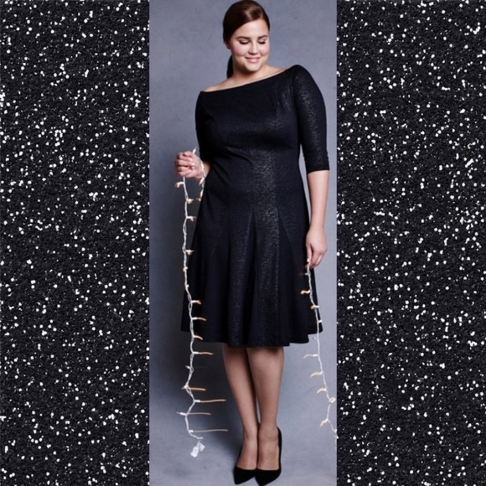Lela Rose Fit n flare off shoulder holiday dress